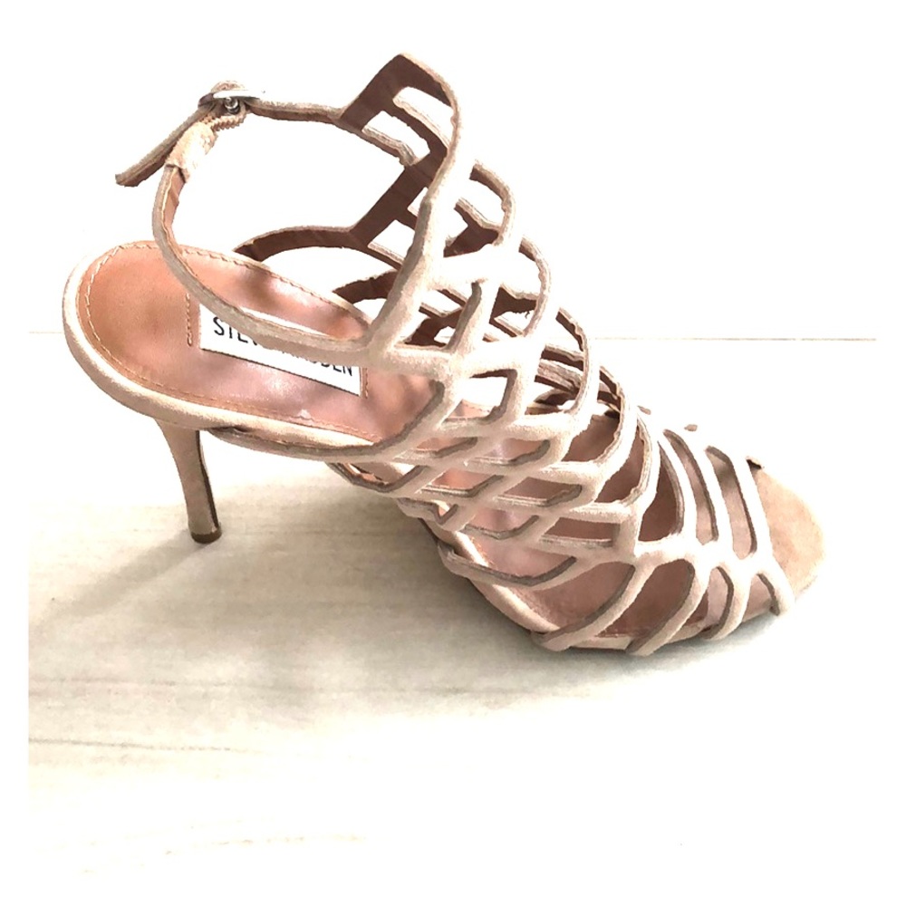 STEVE MADDEN suede tan cage heels